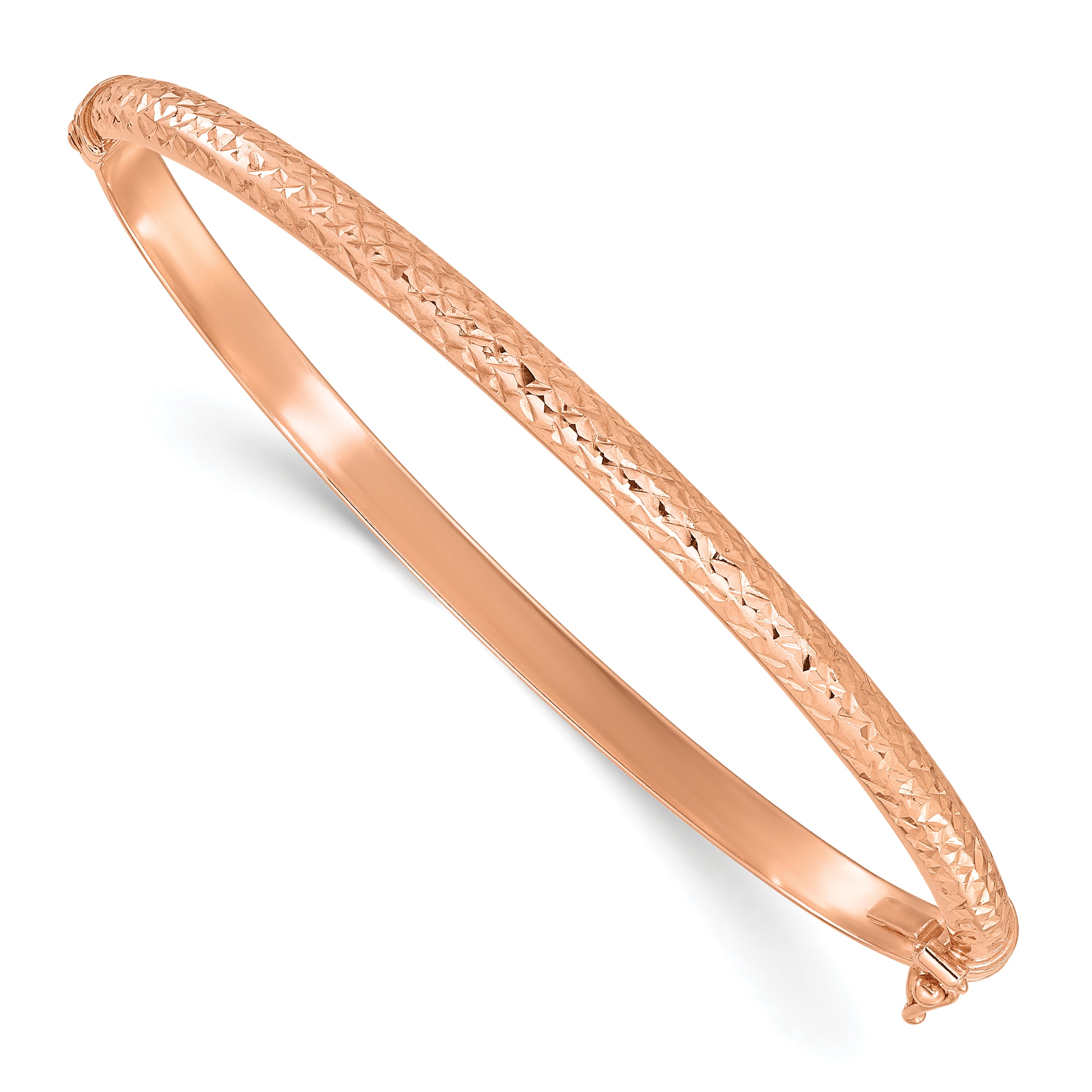 14K Rose Gold Polished Diamond-cut 4.00mm Hinged Oval Bangle Bracelet Main image