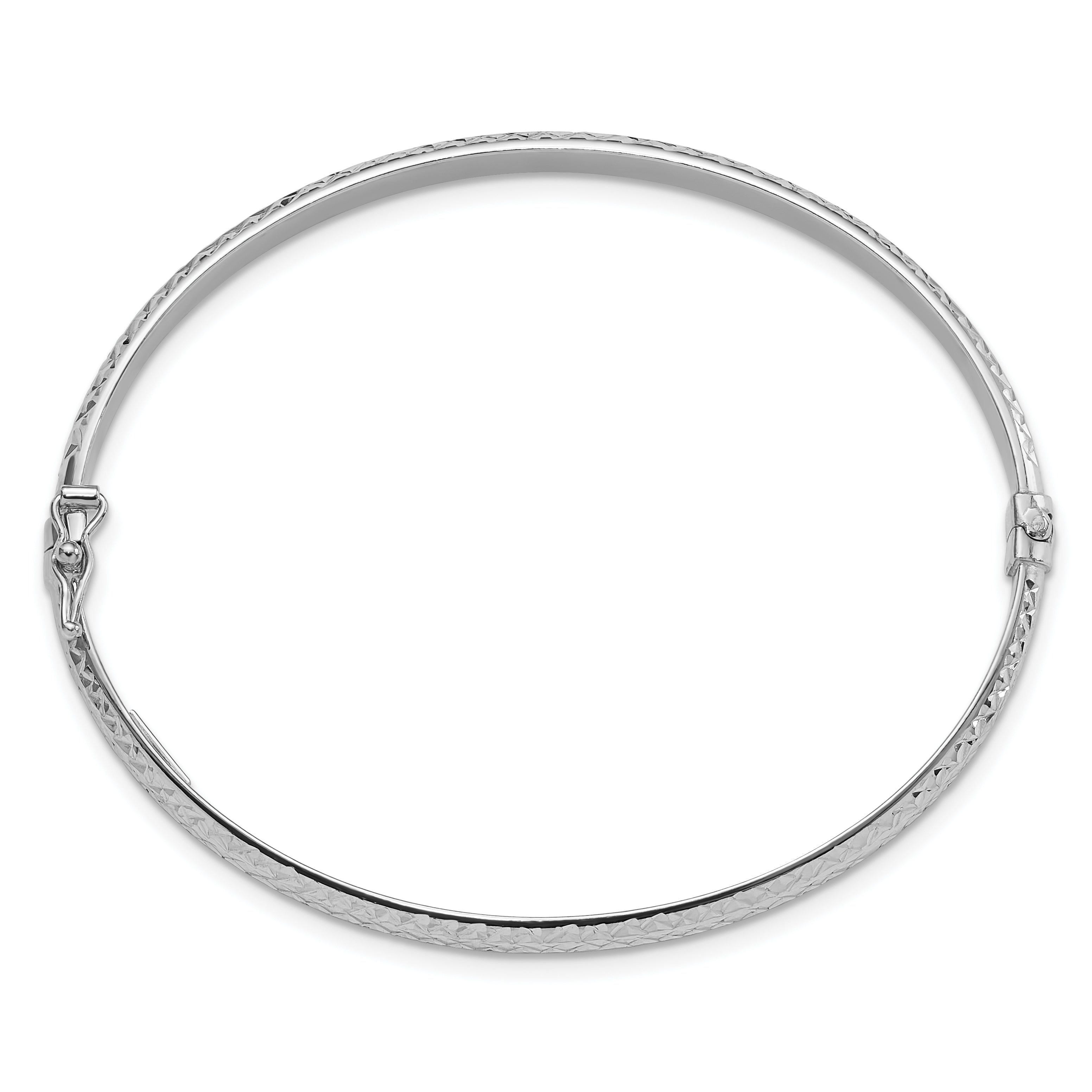 14K White Gold Polished Diamond-cut 4.00mm Hinged Oval Bangle Bracelet Secondary image