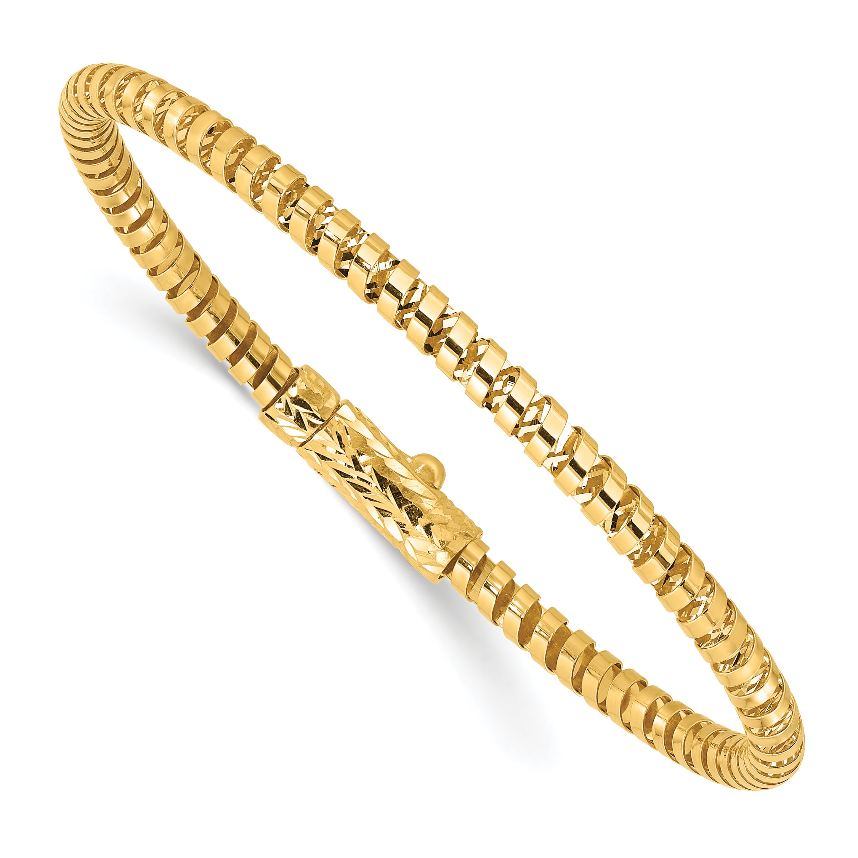14K Polished and Diamond-cut Fancy Spiral 3.75mm Flexible Oval Bangle Bracelet