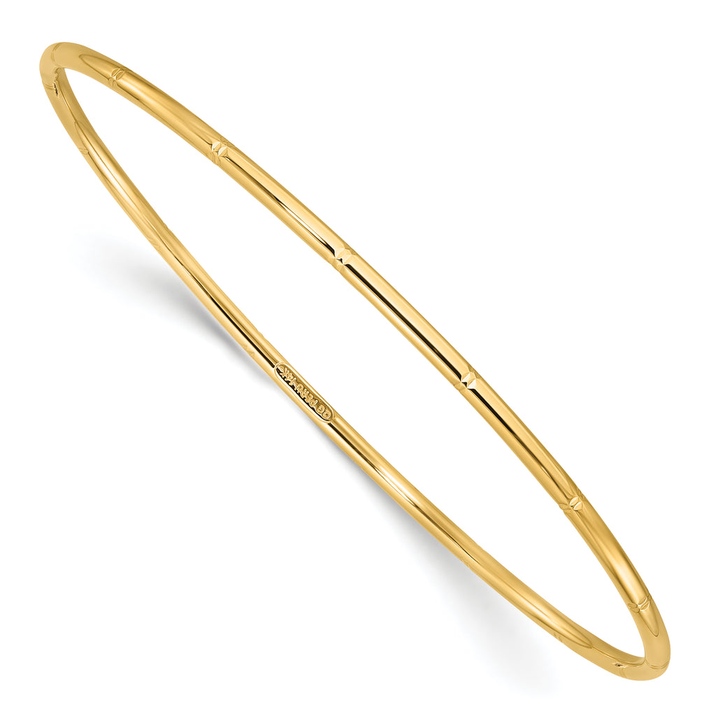 14k Polished Diamond-cut 2.00mm Slip-on Round Bangle Bracelet