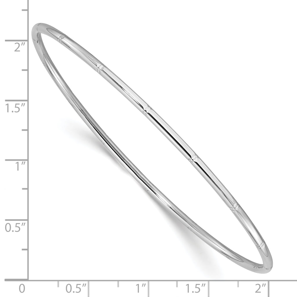 14k White Gold Polished Diamond-cut 2.00mm Slip-on Round Bangle Bracelet