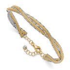 14K Two-tone Diamond-cut and Textured Braided 6.70mm with Safety Chain Flexible Oval Bangle Bracelet