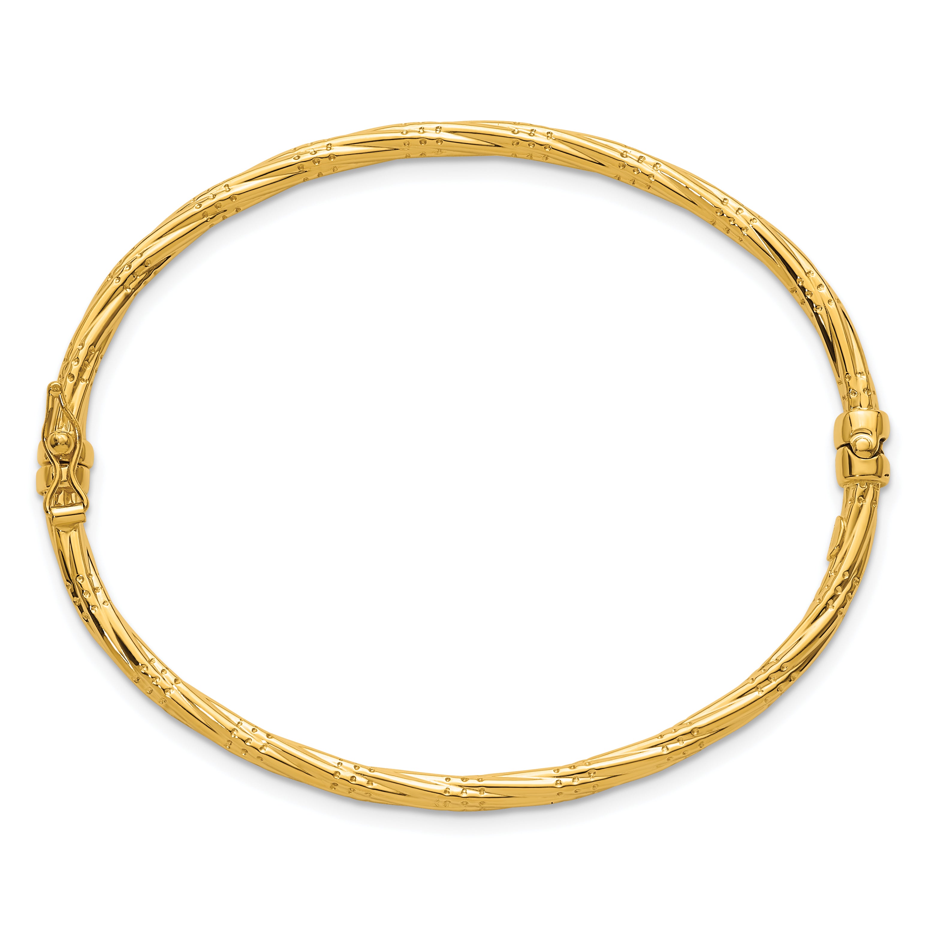14K Polished and Textured 2.90mm Twisted Hinged Oval Bangle Bracelet