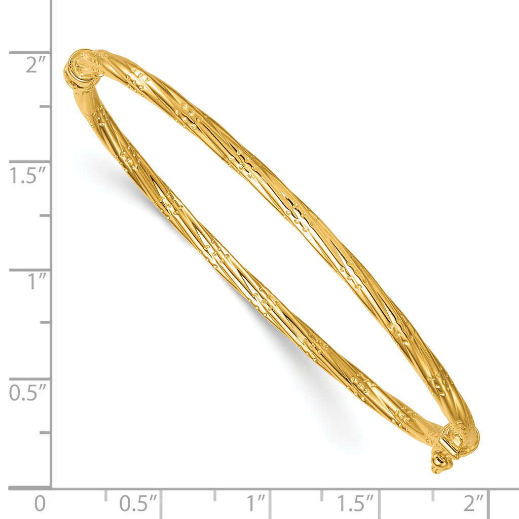 14K Polished and Textured 2.90mm Twisted Hinged Oval Bangle Bracelet