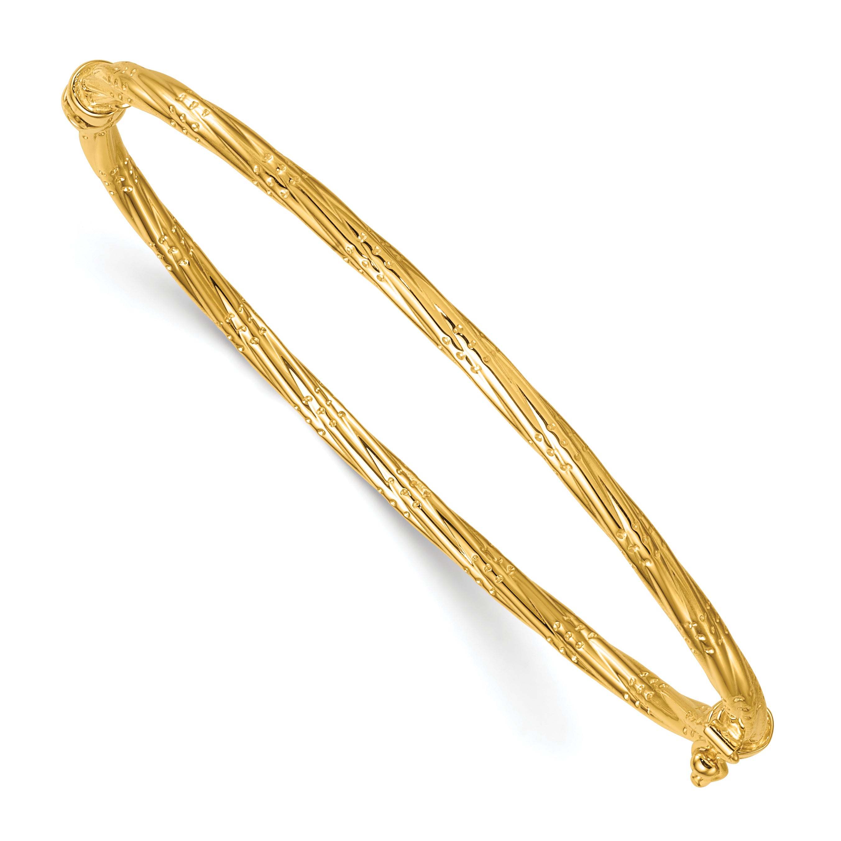 14K Polished and Textured 2.90mm Twisted Hinged Oval Bangle Bracelet Main image