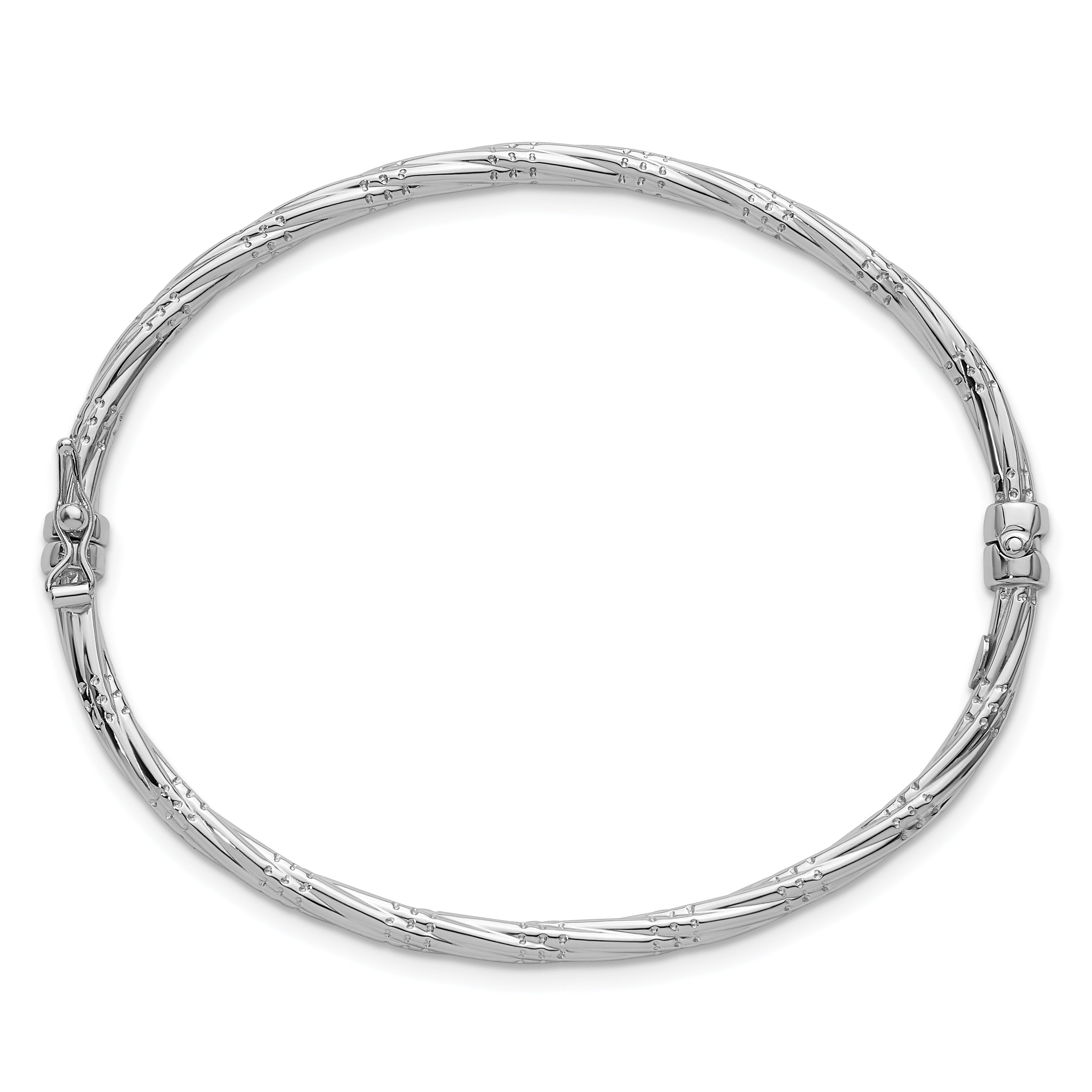 14K with White Rhodium Polished and Textured 2.90mm Twisted Hinged Oval Bangle Bracelet Secondary image