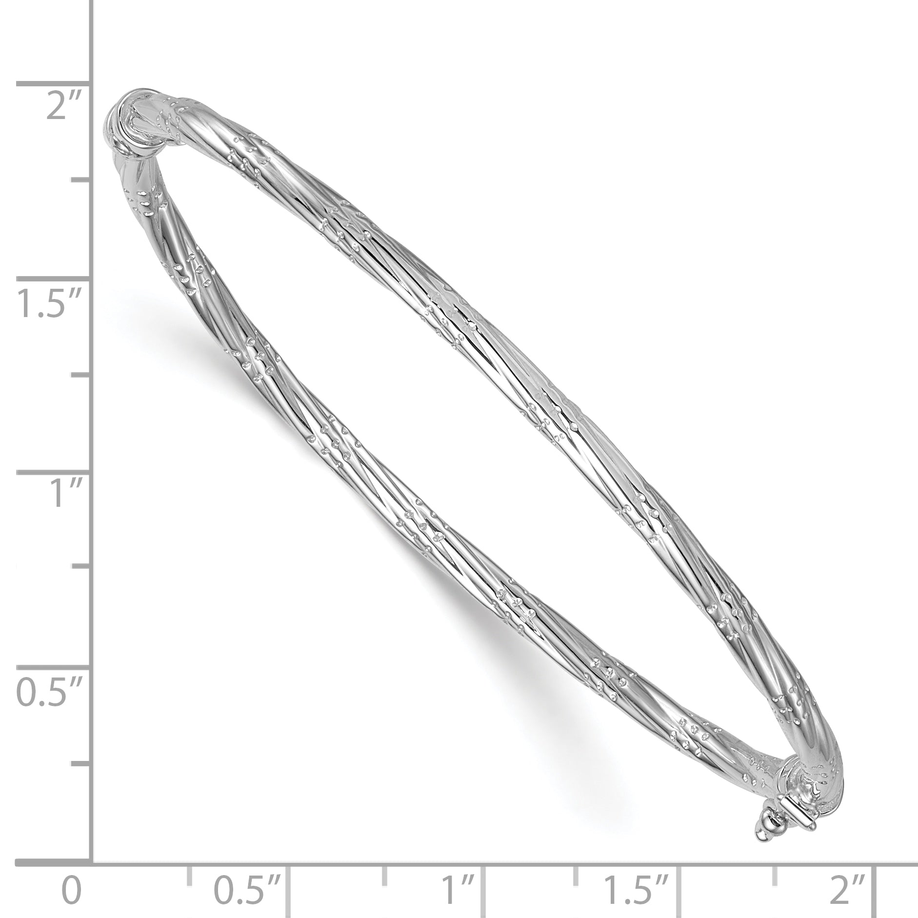 14K with White Rhodium Polished and Textured 2.90mm Twisted Hinged Oval Bangle Bracelet