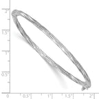14K with White Rhodium Polished and Textured 2.90mm Twisted Hinged Oval Bangle Bracelet