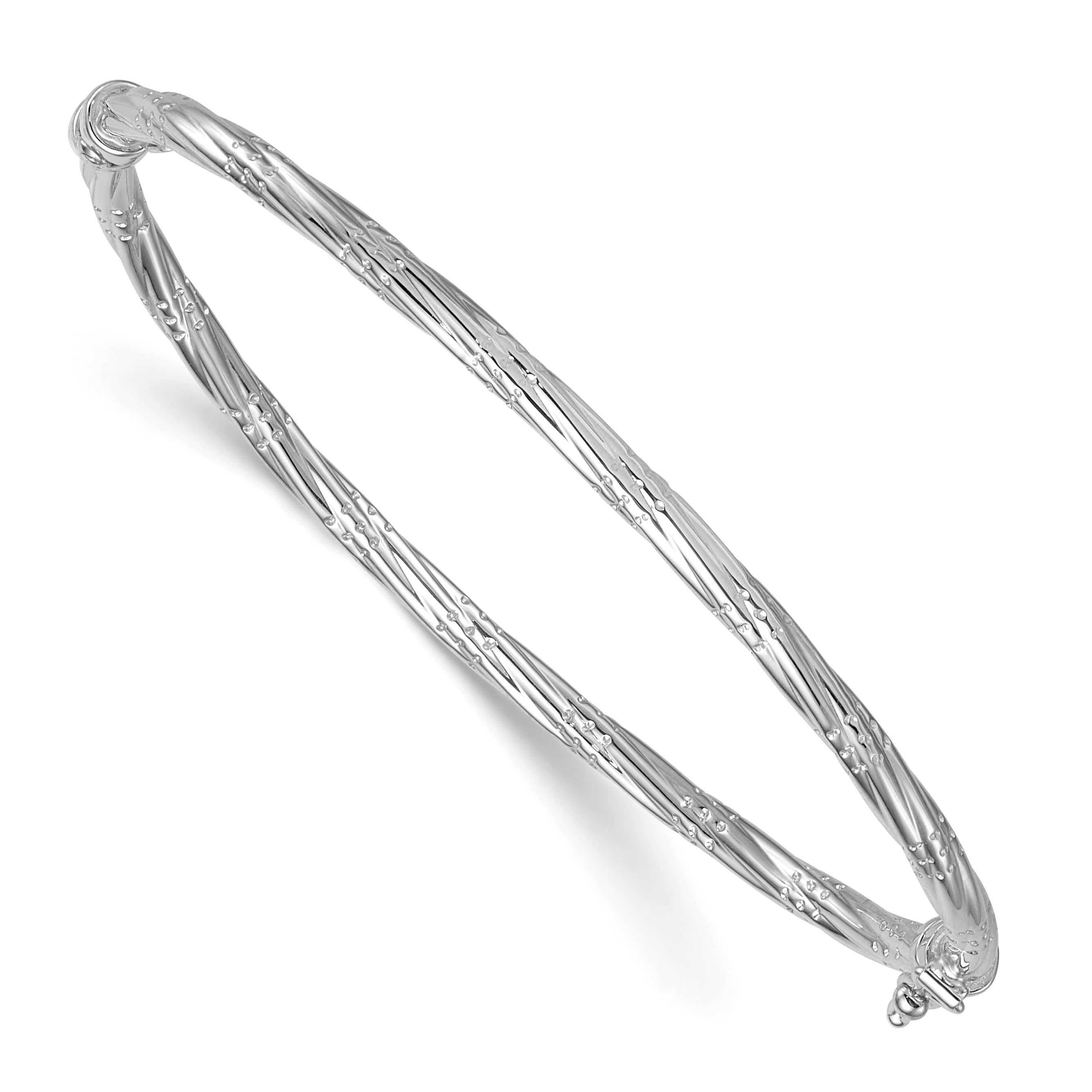 14K with White Rhodium Polished and Textured 2.90mm Twisted Hinged Oval Bangle Bracelet Main image