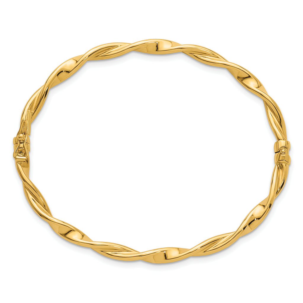 14k Polished and Twisted 3.80mm Hinged Oval Bangle Bracelet