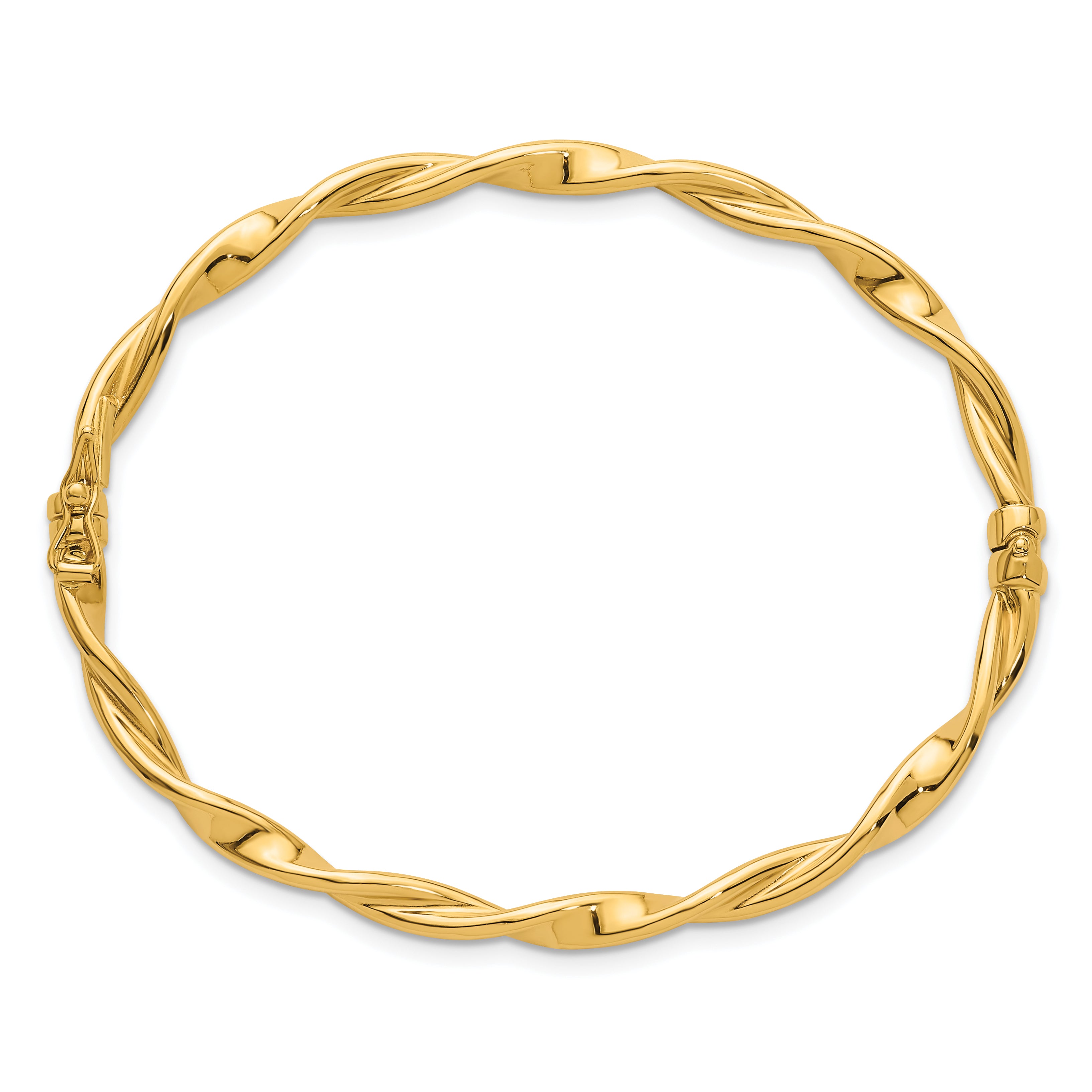 14k Polished and Twisted 3.80mm Hinged Oval Bangle Bracelet