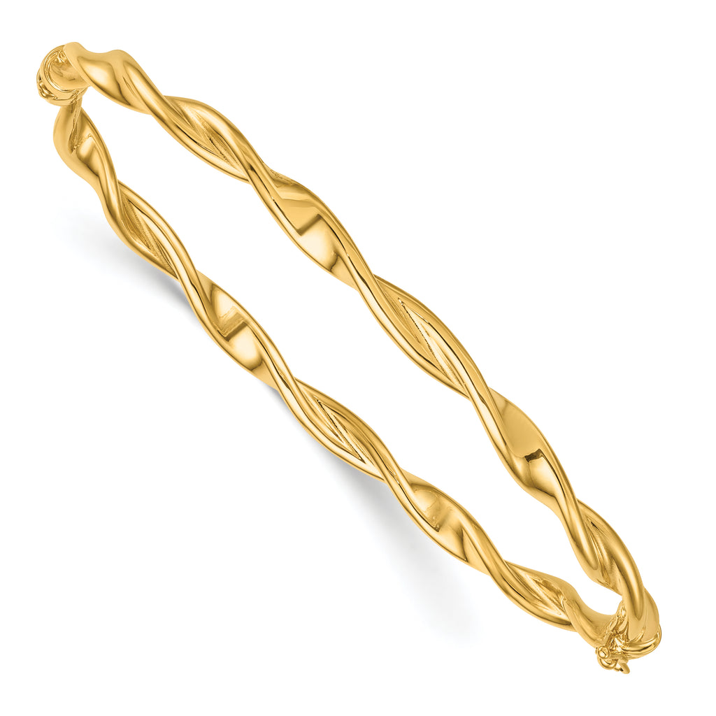 14k Polished and Twisted 3.80mm Hinged Oval Bangle Bracelet