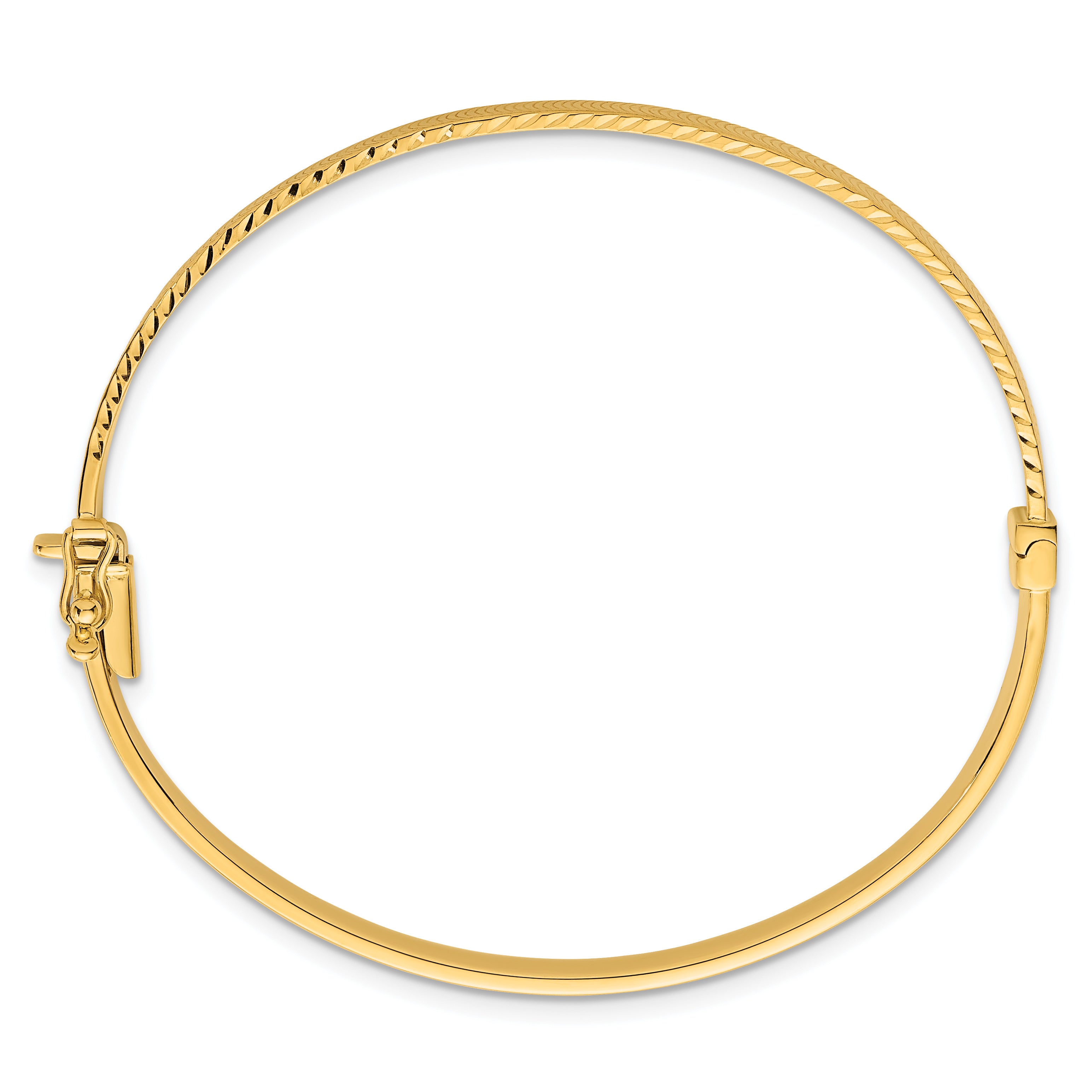 14k Polished 4.75mm Diamond-Cut Textured Hinged Oval Bangle Bracelet Secondary image