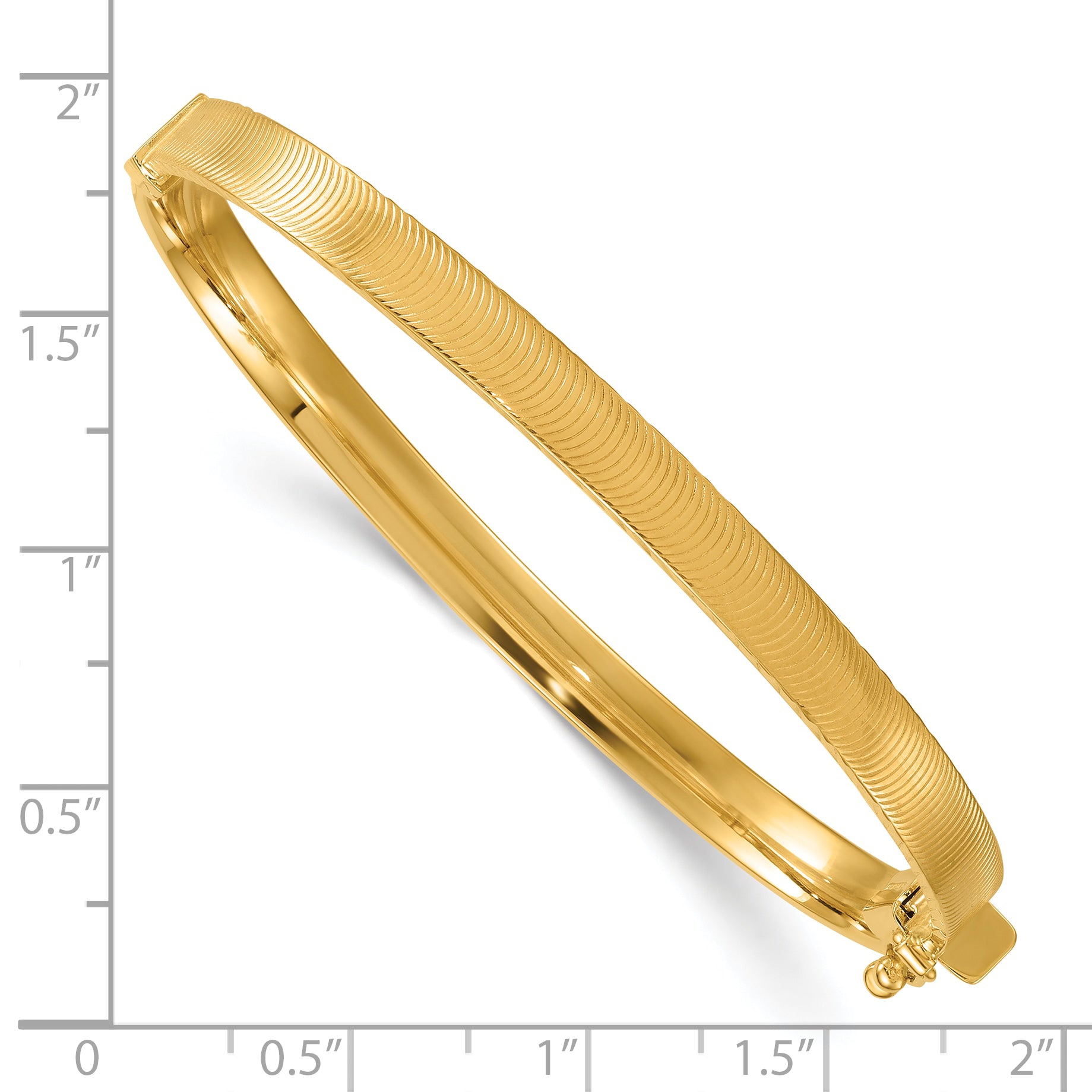 14k Polished 4.75mm Diamond-Cut Textured Hinged Oval Bangle Bracelet