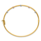 14k Tri-color Polished 3-Row Diamond-cut Beaded Hinged Oval Bangle Bracelet