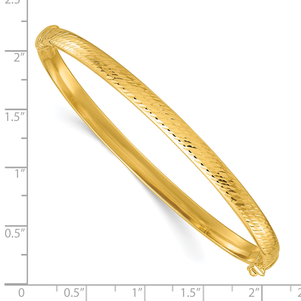14k Polished and Diamond-cut 4.75mm Hinged Oval Bangle Bracelet