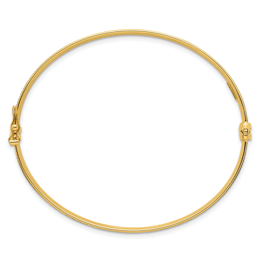 14k Polished Brushed and Textured 6.00mm Hinged Oval Bangle Bracelet