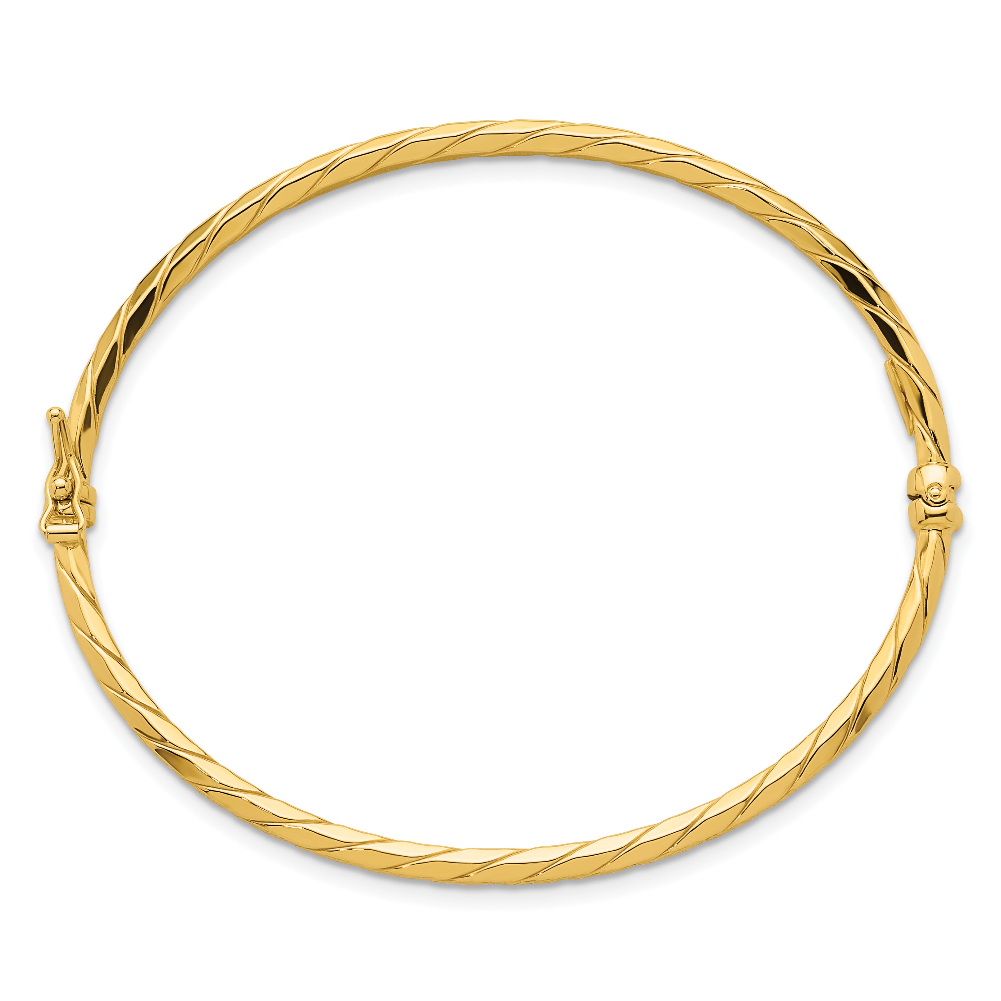 14k Polished and Diamond-cut Twisted 3.00mm Hinged Oval Bangle Bracelet