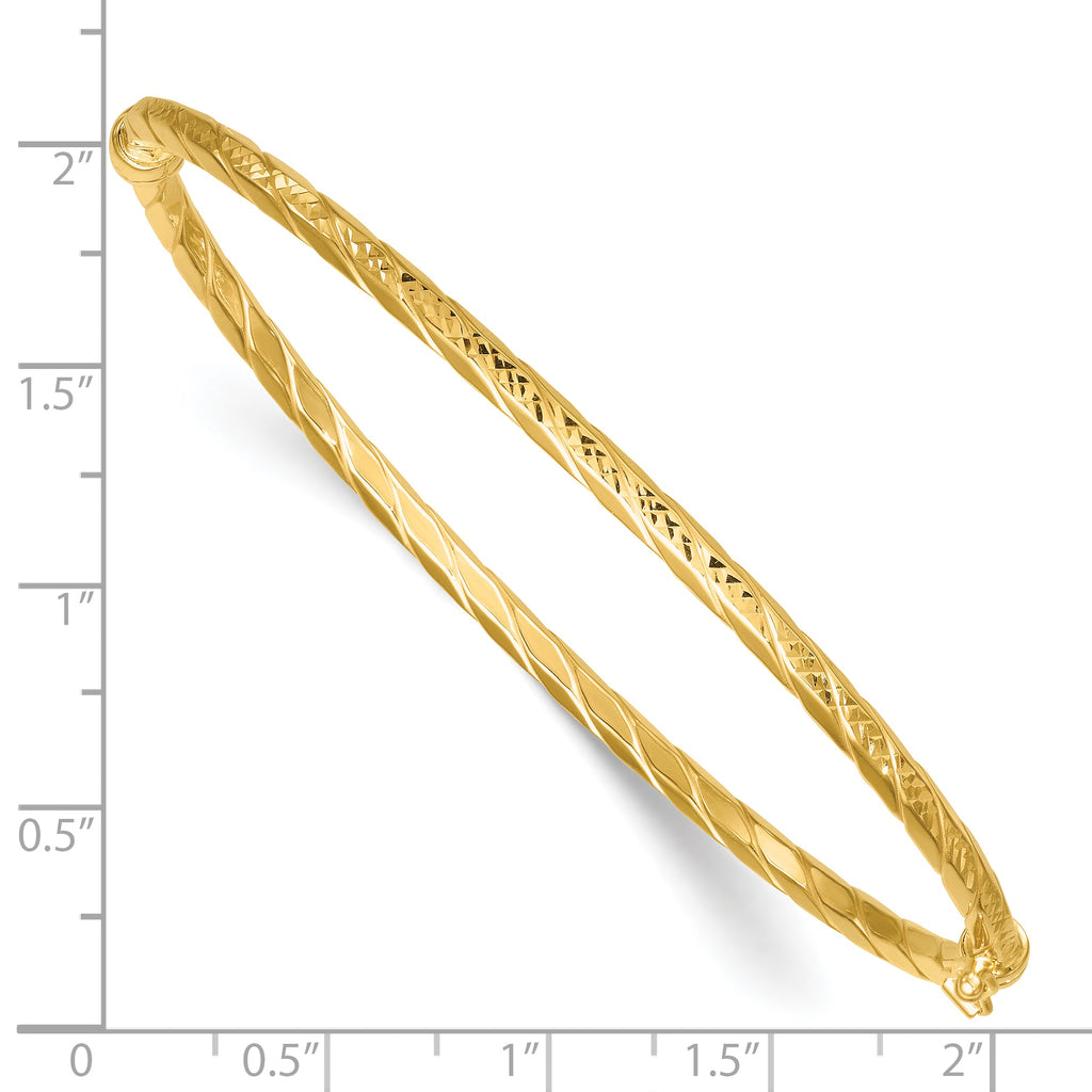 14k Polished and Diamond-cut Twisted 3.00mm Hinged Oval Bangle Bracelet