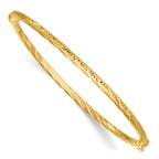 14k Polished and Diamond-cut Twisted 3.00mm Hinged Oval Bangle Bracelet