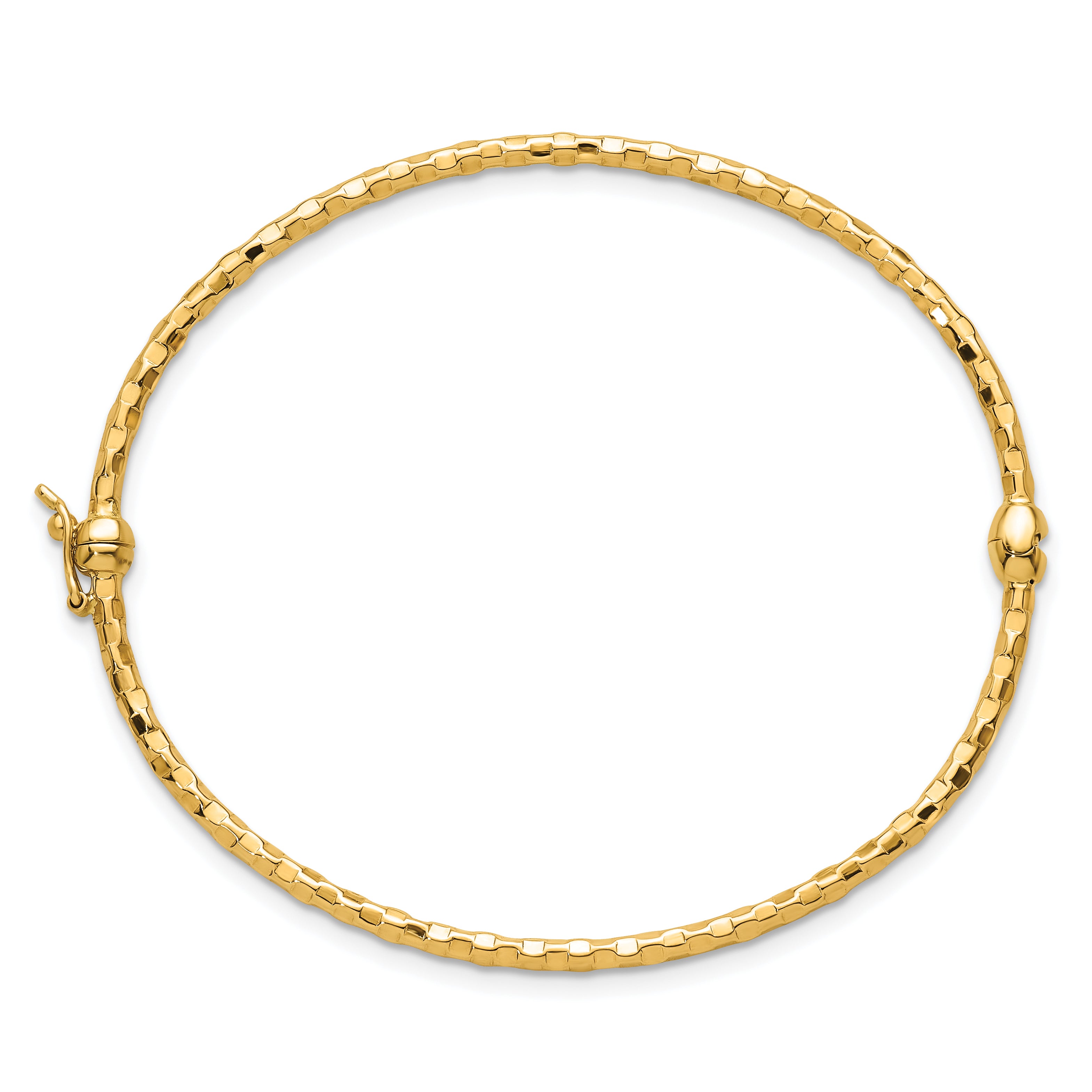14k Polished Diamond-cut 2.20mm Hinged Oval Bangle Bracelet Secondary image