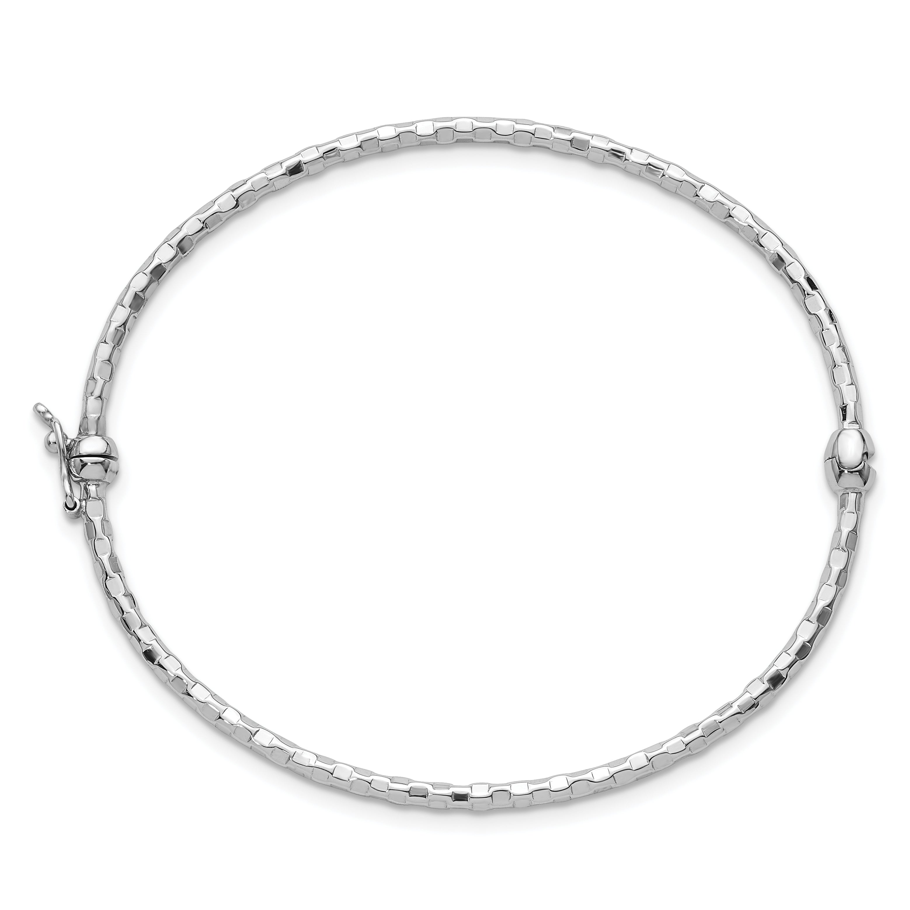 14k White Gold Polished Diamond-cut 2.20mm Hinged Oval Bangle Bracelet Secondary image