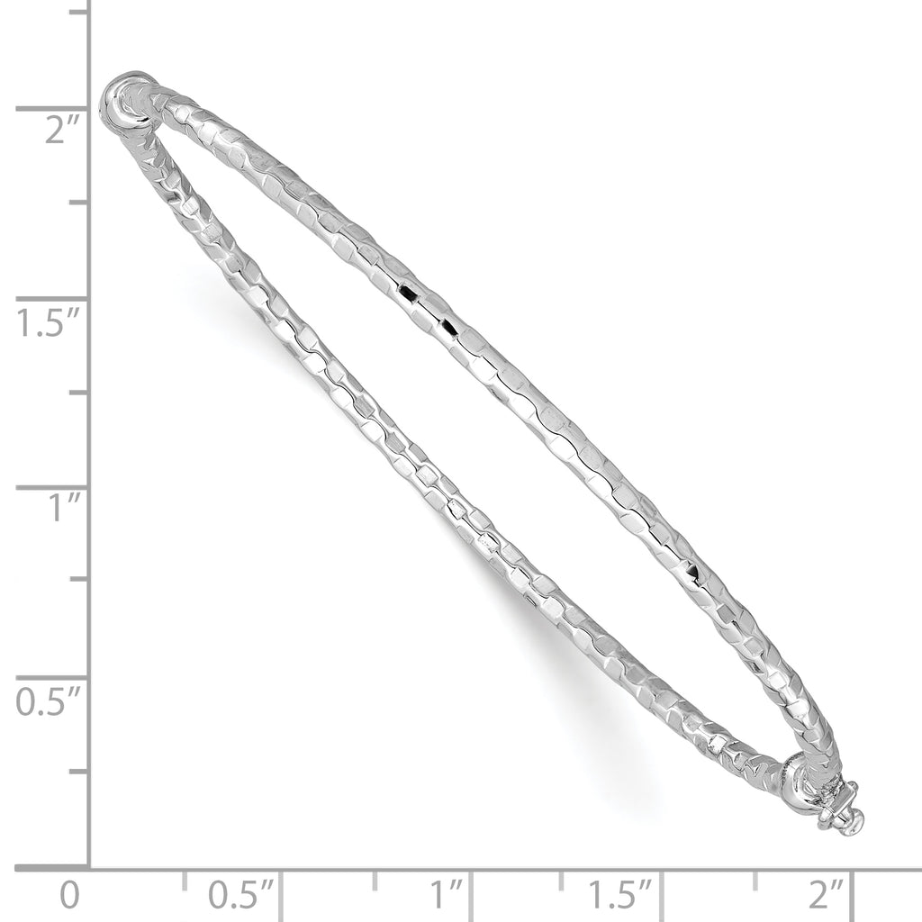 14k White Gold Polished Diamond-cut 2.20mm Hinged Oval Bangle Bracelet