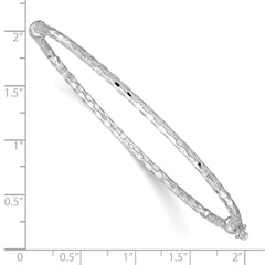 14k White Gold Polished Diamond-cut 2.20mm Hinged Oval Bangle Bracelet