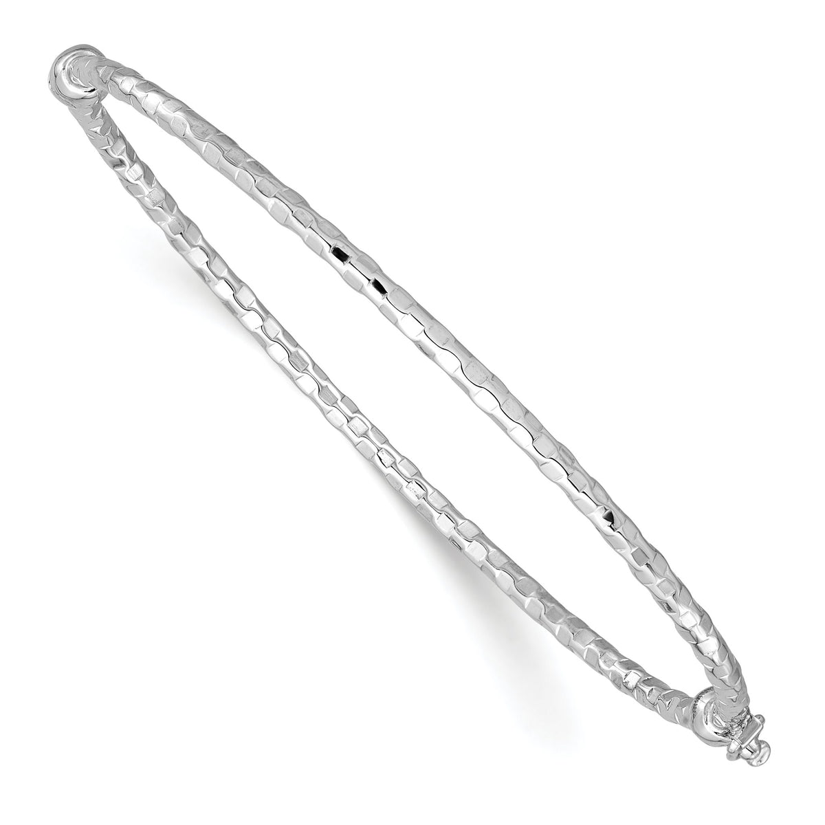 Oval Bangle Bracelet in 14K White Gold, 2.2mm Diamond-Cut Hinged - Sophia Jewelers Main image