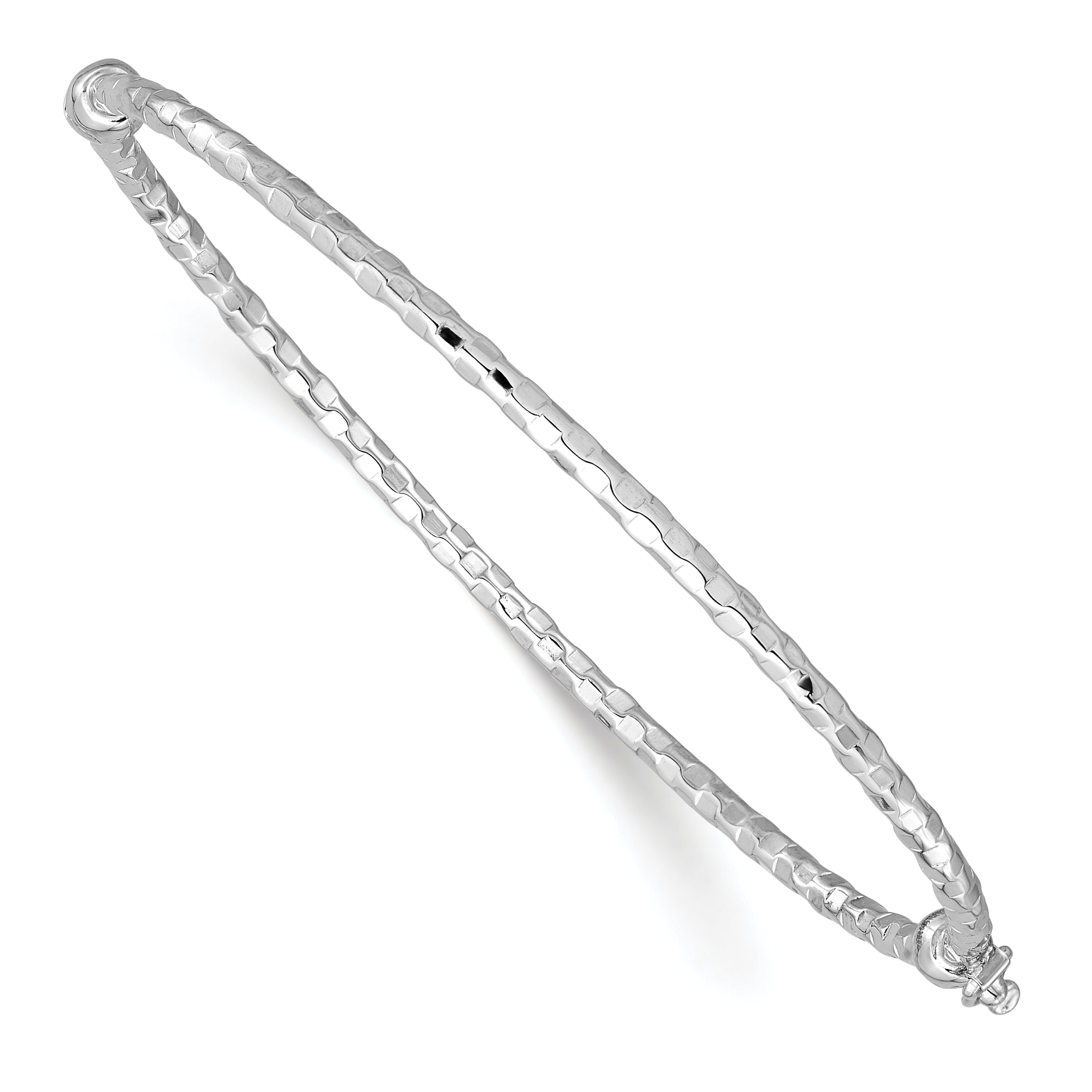 14k White Gold Polished Diamond-cut 2.20mm Hinged Oval Bangle Bracelet Main image