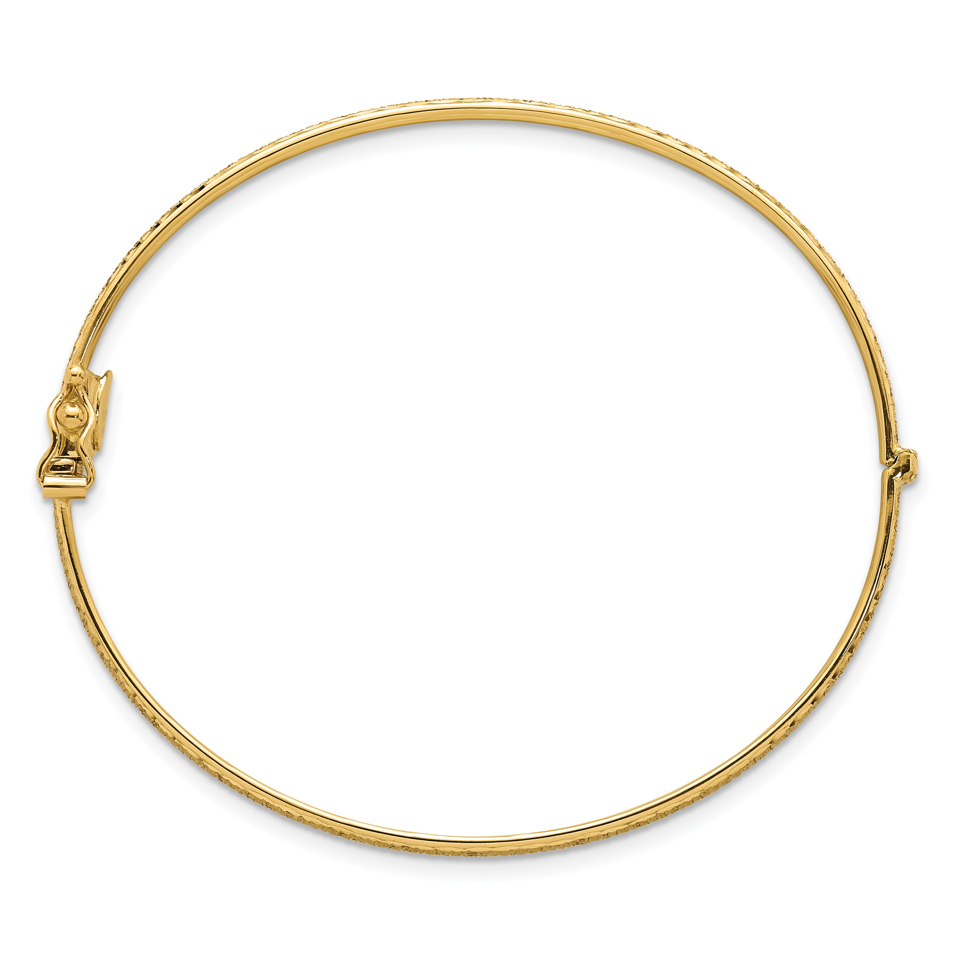 14k Polished Diamond-cut Textured 5.25mm Hinged Oval Bangle Bracelet