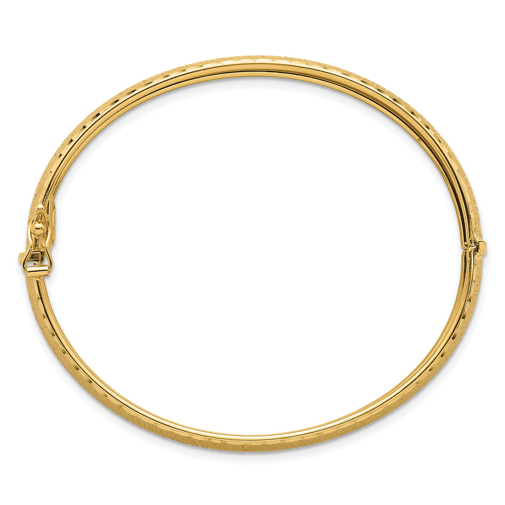 14k Polished Diamond-cut Textured 11.75mm Hinged Oval Bangle Bracelet