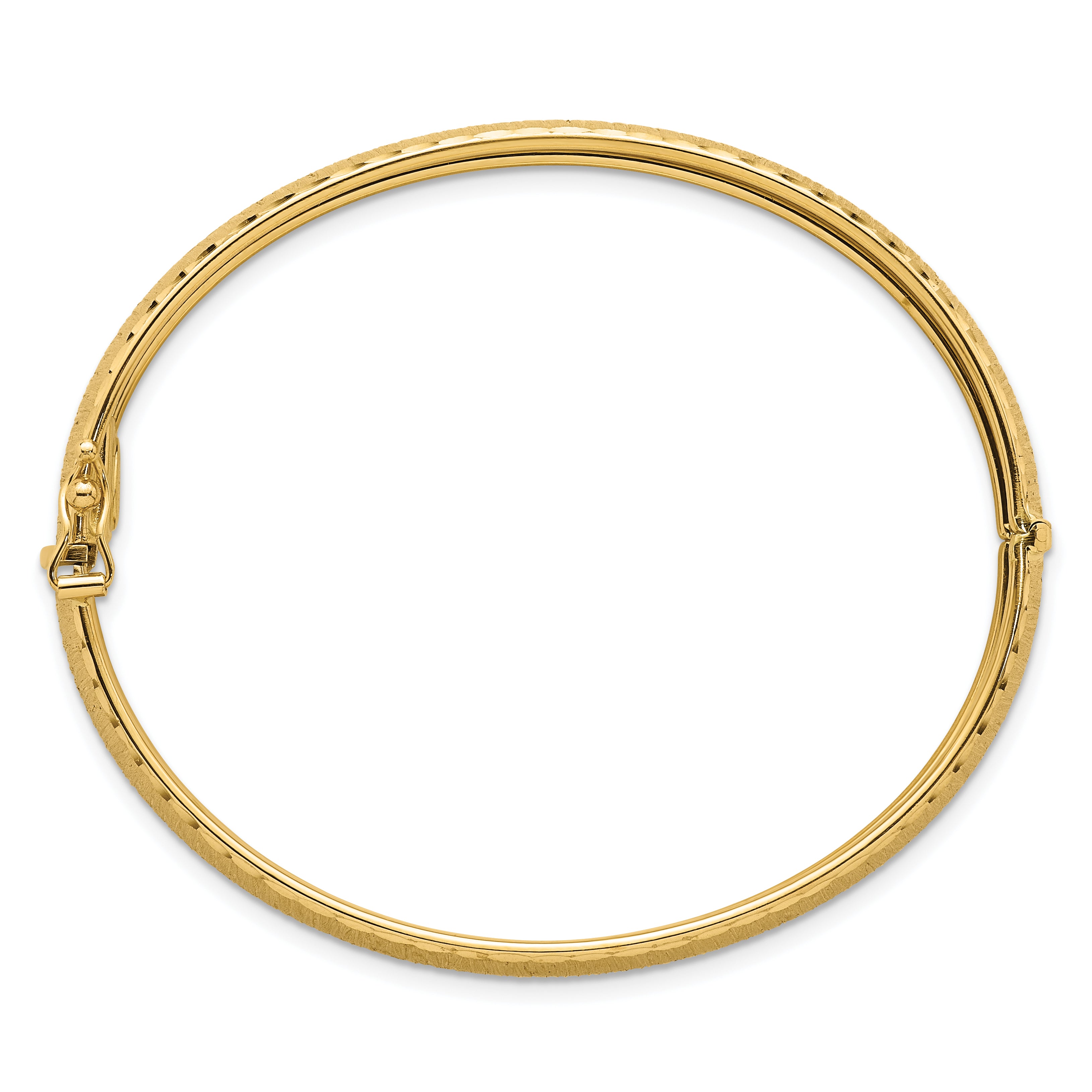 14k Polished Diamond-cut Textured 11.75mm Hinged Oval Bangle Bracelet