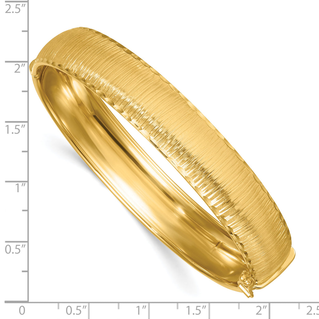14k Polished Diamond-cut Textured 11.75mm Hinged Oval Bangle Bracelet