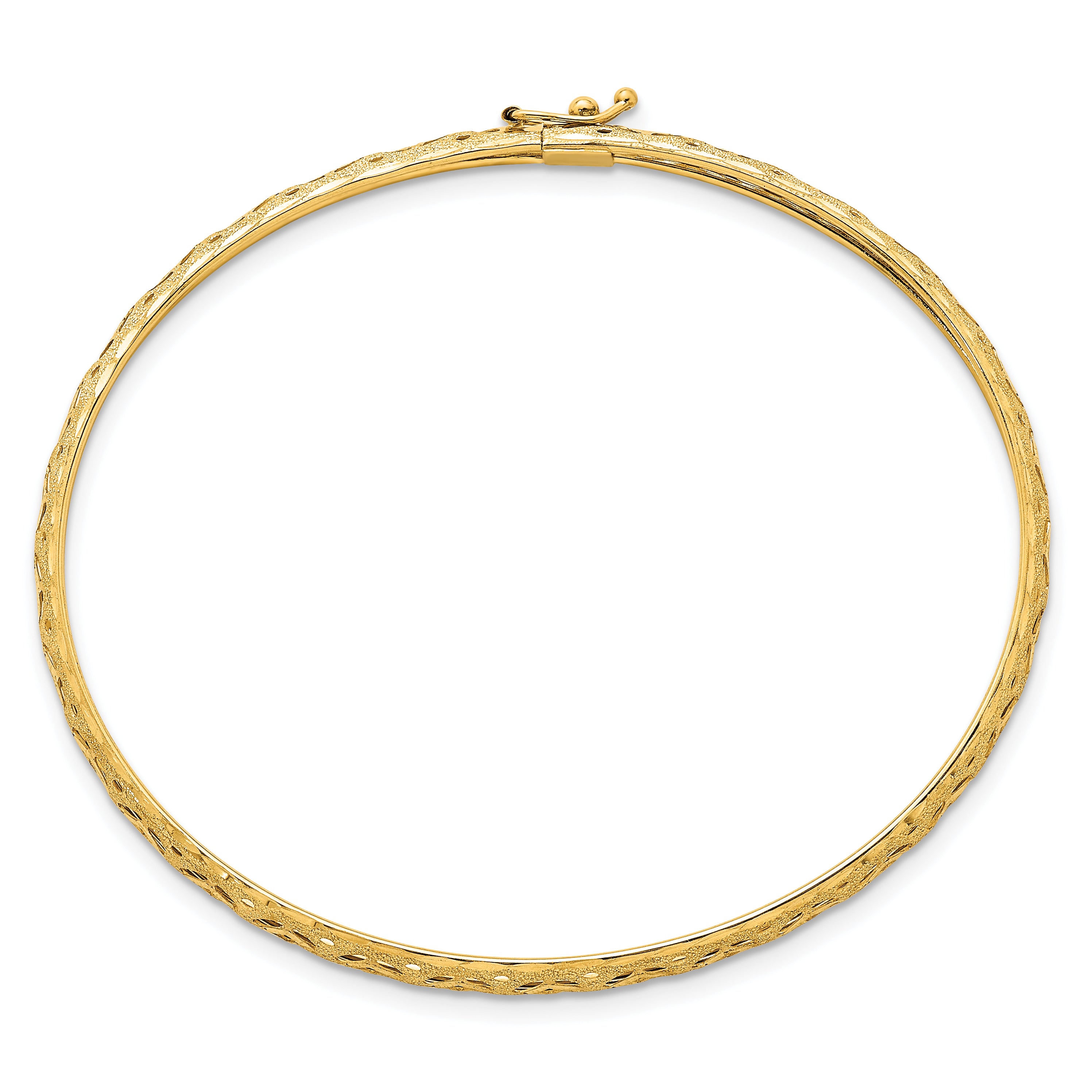 14k Polished Laser and Diamond-cut 6.15mm Fancy Pierced Design Flexible Oval Bangle Bracelet