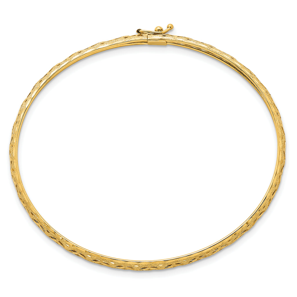 14k Polished Laser and Diamond-cut 6.15mm Fancy Pierced Design Flexible Oval Bangle Bracelet
