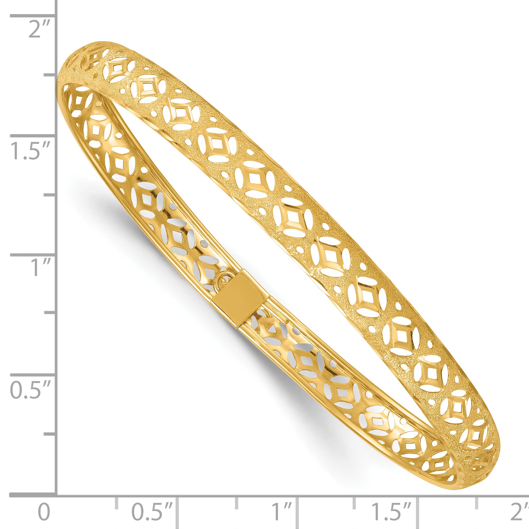 14k Polished Laser and Diamond-cut 6.15mm Fancy Pierced Design Flexible Oval Bangle Bracelet