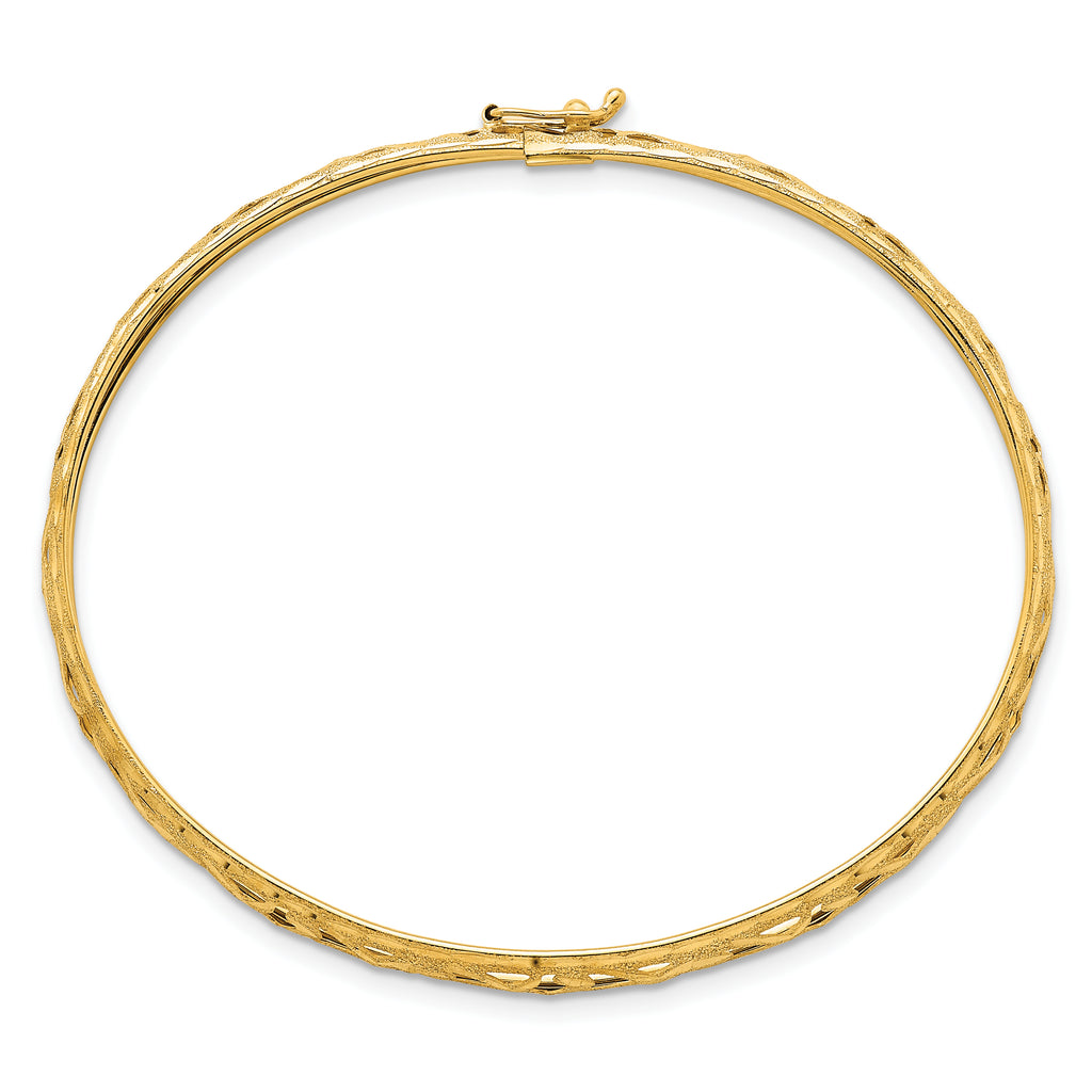 14k Polished Laser and Diamond-cut 6.15mm Fancy Pierced Design Flexible Oval Bangle Bracelet