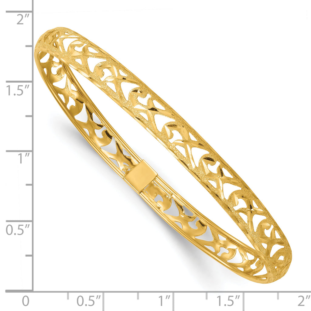 14k Polished Laser and Diamond-cut 6.15mm Fancy Pierced Design Flexible Oval Bangle Bracelet