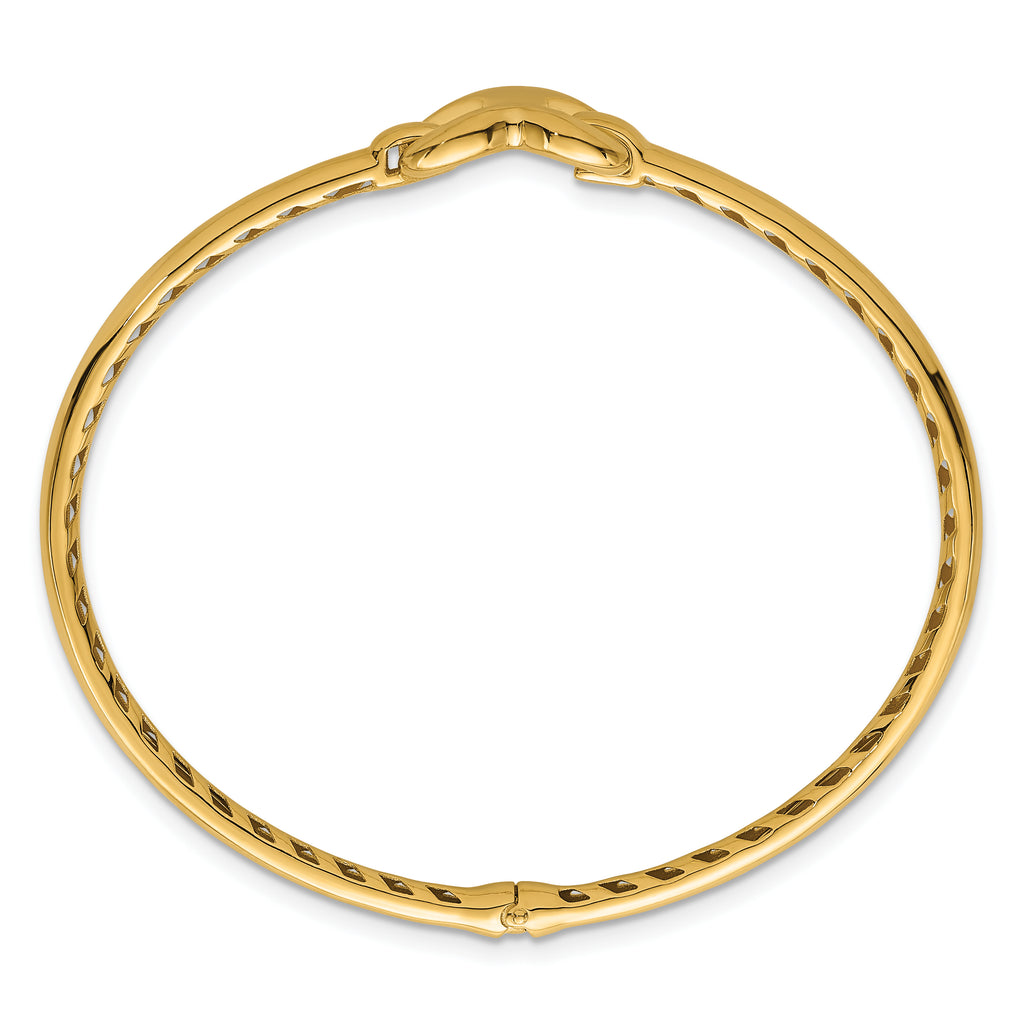14k Polished Heart Clasp Hinged Oval Bangle Bracelet
