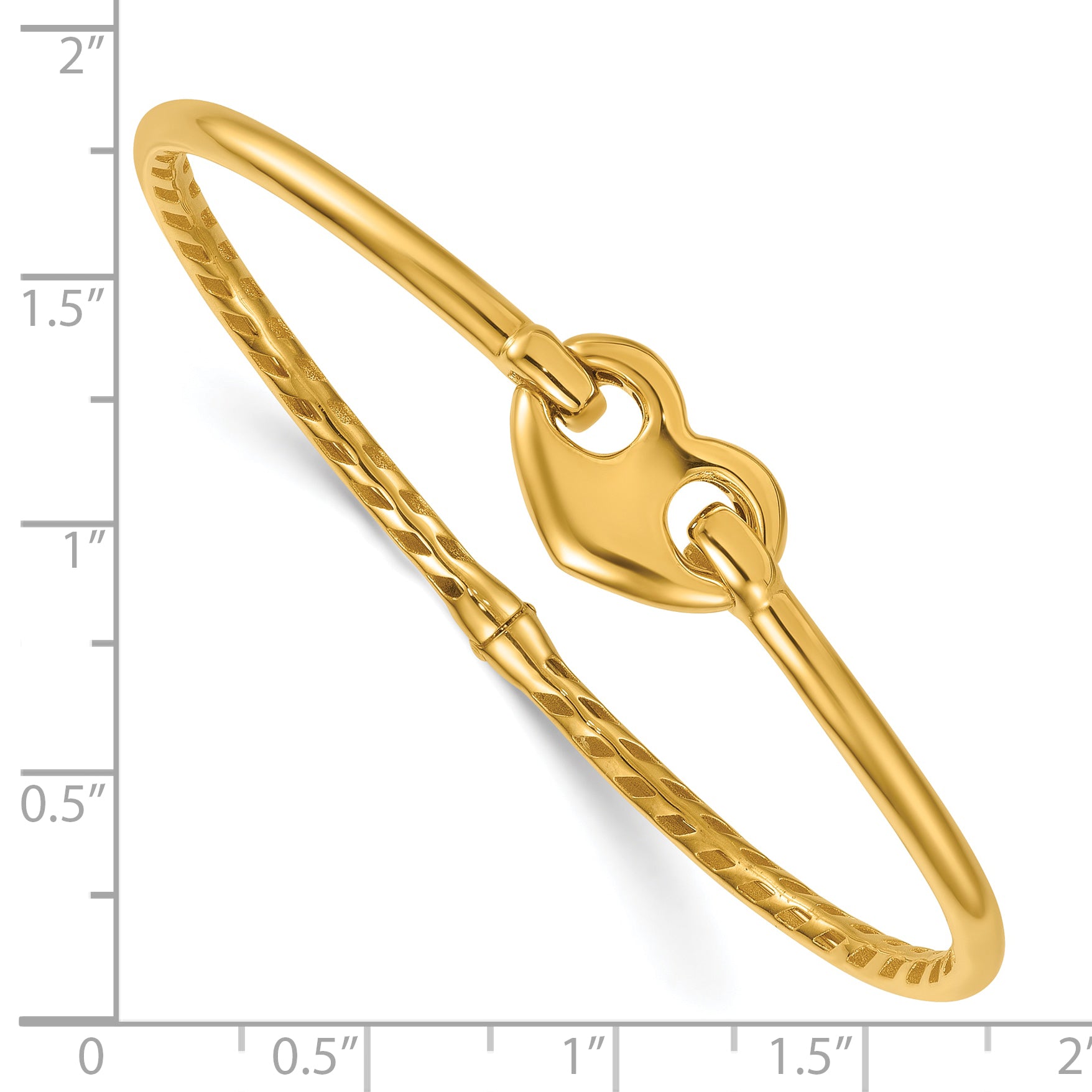 14k Polished Heart Clasp Hinged Oval Bangle Bracelet