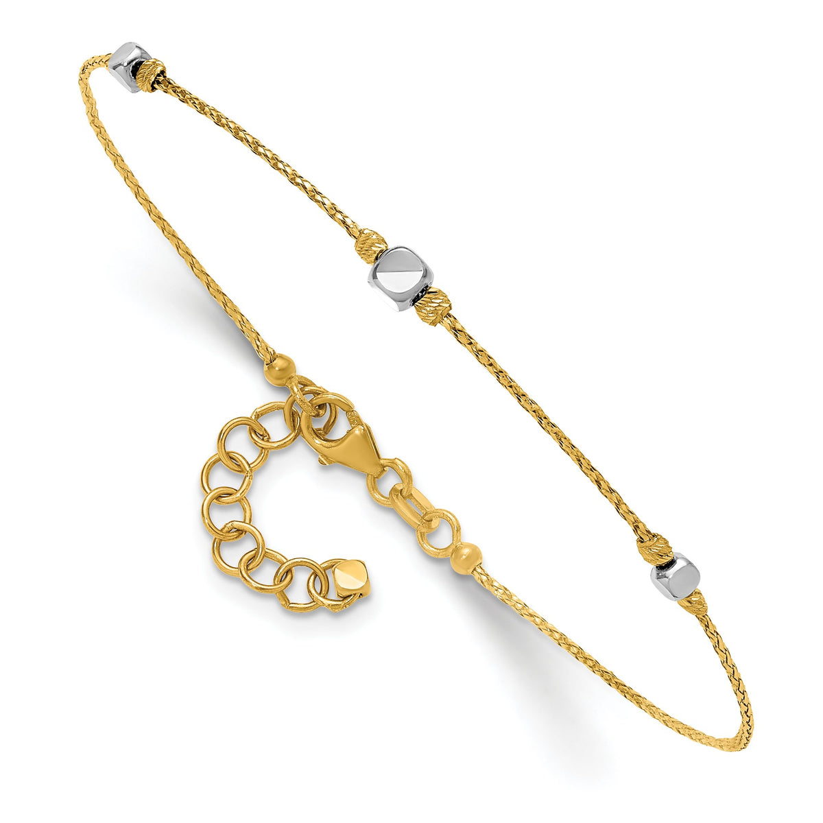 Square Beaded Bangle Bracelet in 14K Two-Tone Gold, 3.2mm, 7 Inch - Sophia Jewelers Main image