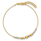 14K Two-Tone Polished Diamond-cut Round and Square Beaded 7 inch Bracelet with 1 inch Extension