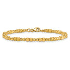 14K Polished Diamond-cut and Square Beaded 7 Inch Bracelet