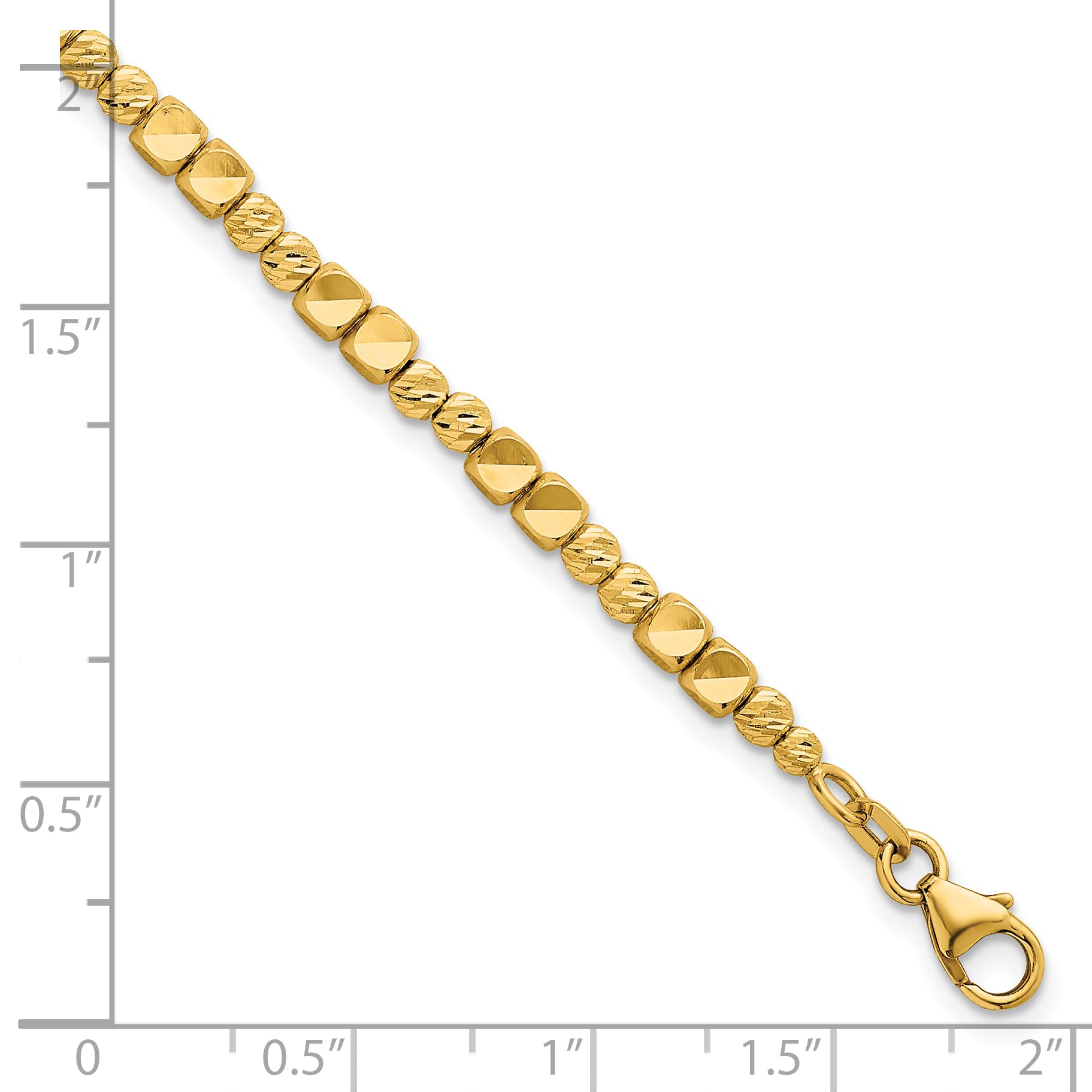 14K Polished Diamond-cut and Square Beaded 7 Inch Bracelet