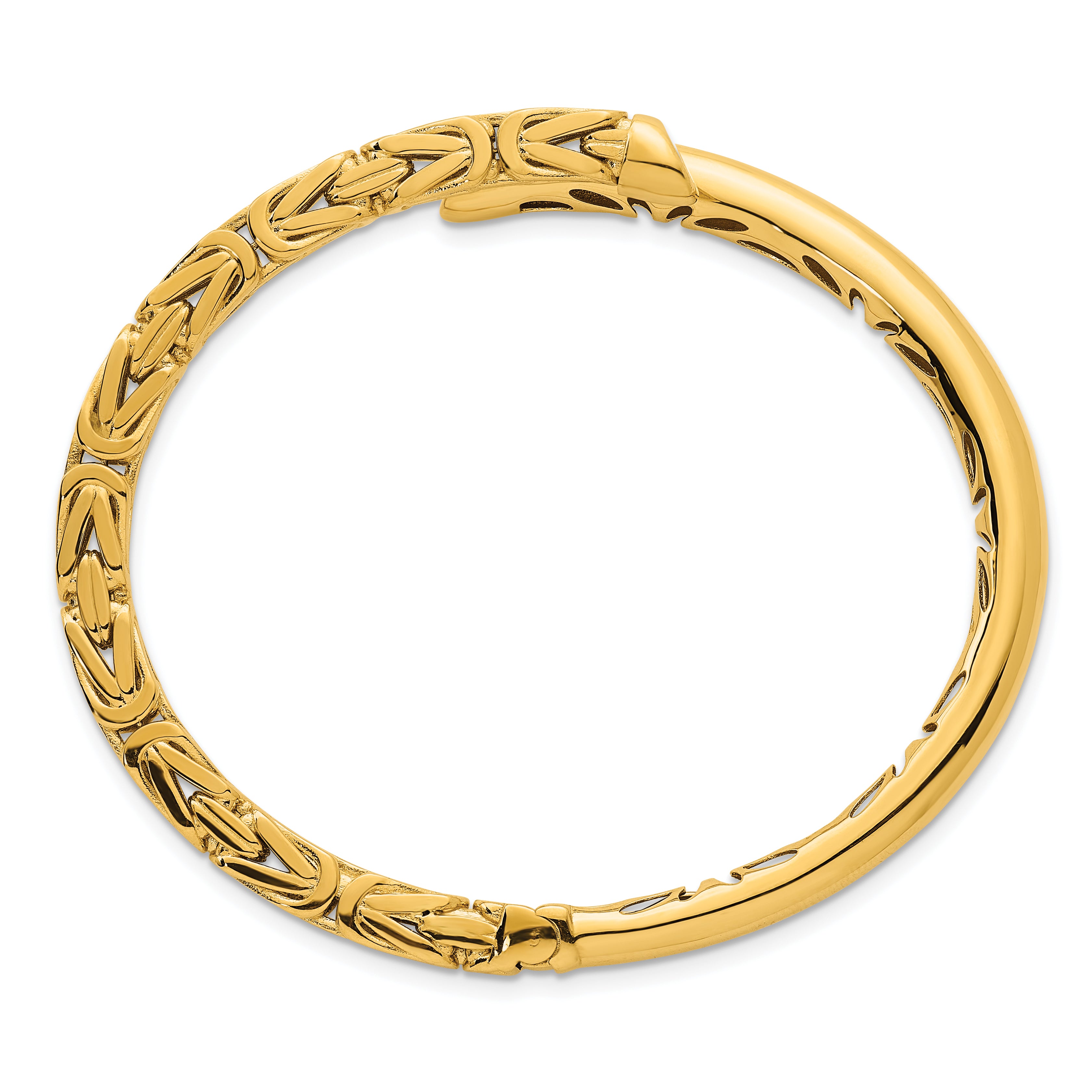 14k Polished Fancy Byzantine 4.50mm Hinged Oval Cuff Bangle Bracelet