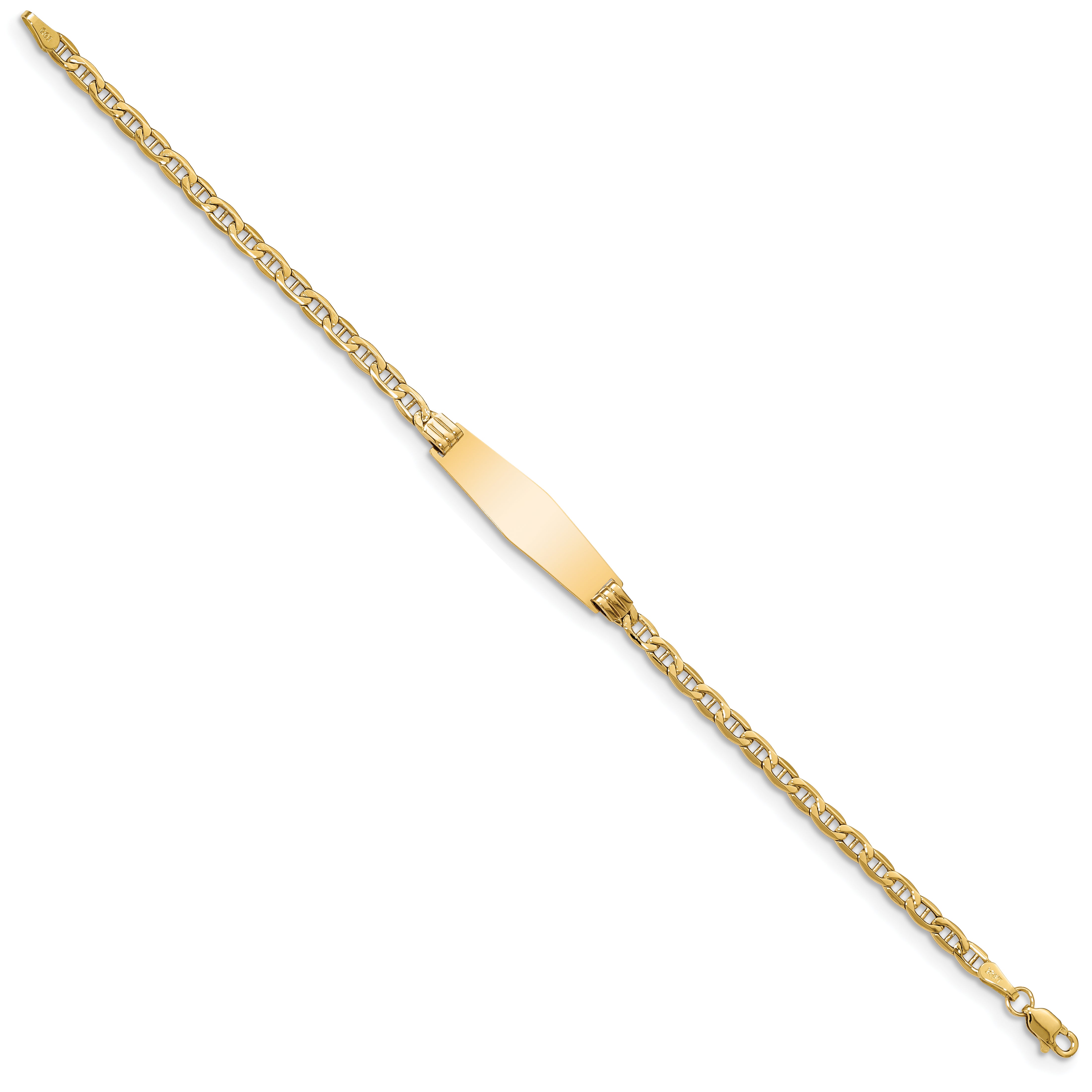 14k Polished Semi-Solid Chain/Solid Plate Anchor Link Soft Diamond Shape 25.5x7.8mm Plate 8 inch ID Bracelet