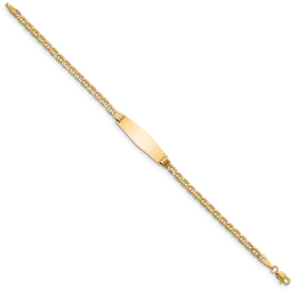 14k Polished Semi-Solid Chain/Solid Plate Anchor Link Soft Diamond Shape 25.5x7.8mm Plate 8 inch ID Bracelet