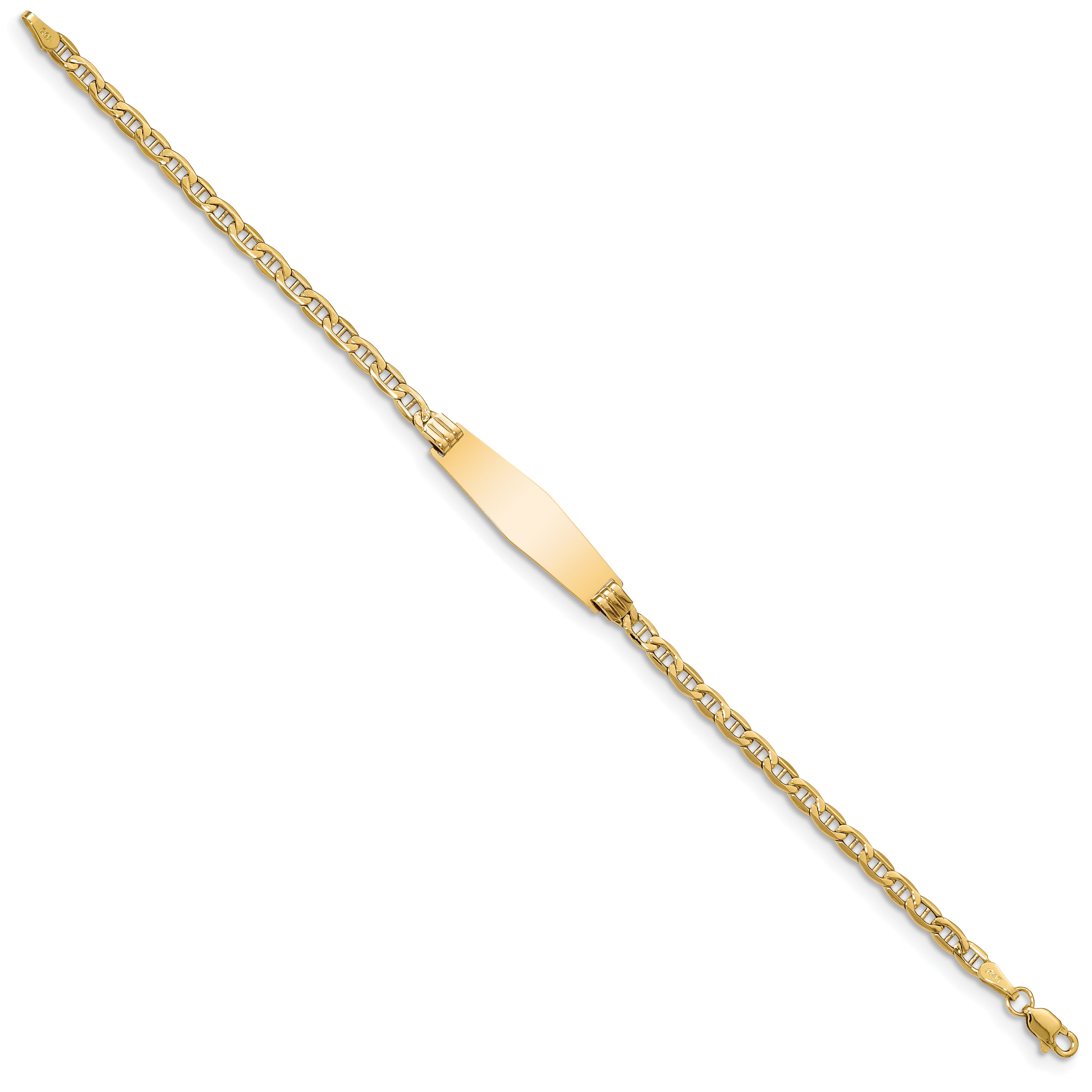 14k Polished Semi-Solid Chain/Solid Plate Anchor Link Soft Diamond Shape 25.5x7.8mm Plate 8 inch ID Bracelet