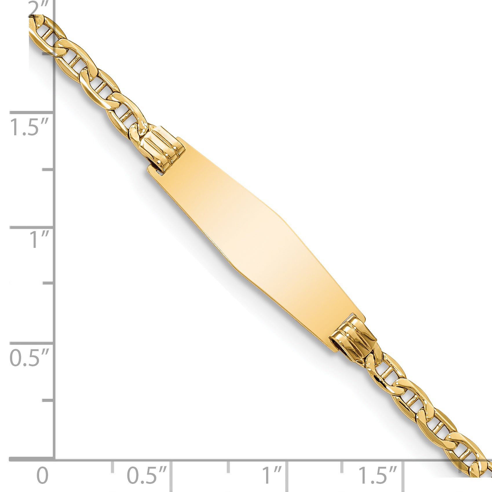 14k Polished Semi-Solid Chain/Solid Plate Anchor Link Soft Diamond Shape 25.5x7.8mm Plate 8 inch ID Bracelet